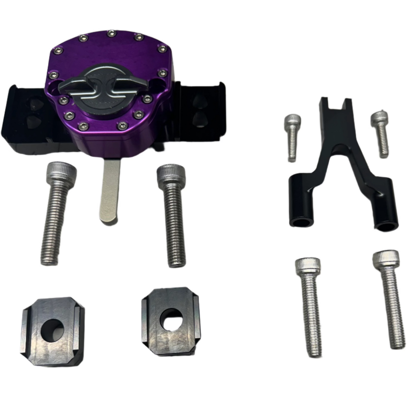 Purple steering damper kit for the Surron Ultra Bee bike