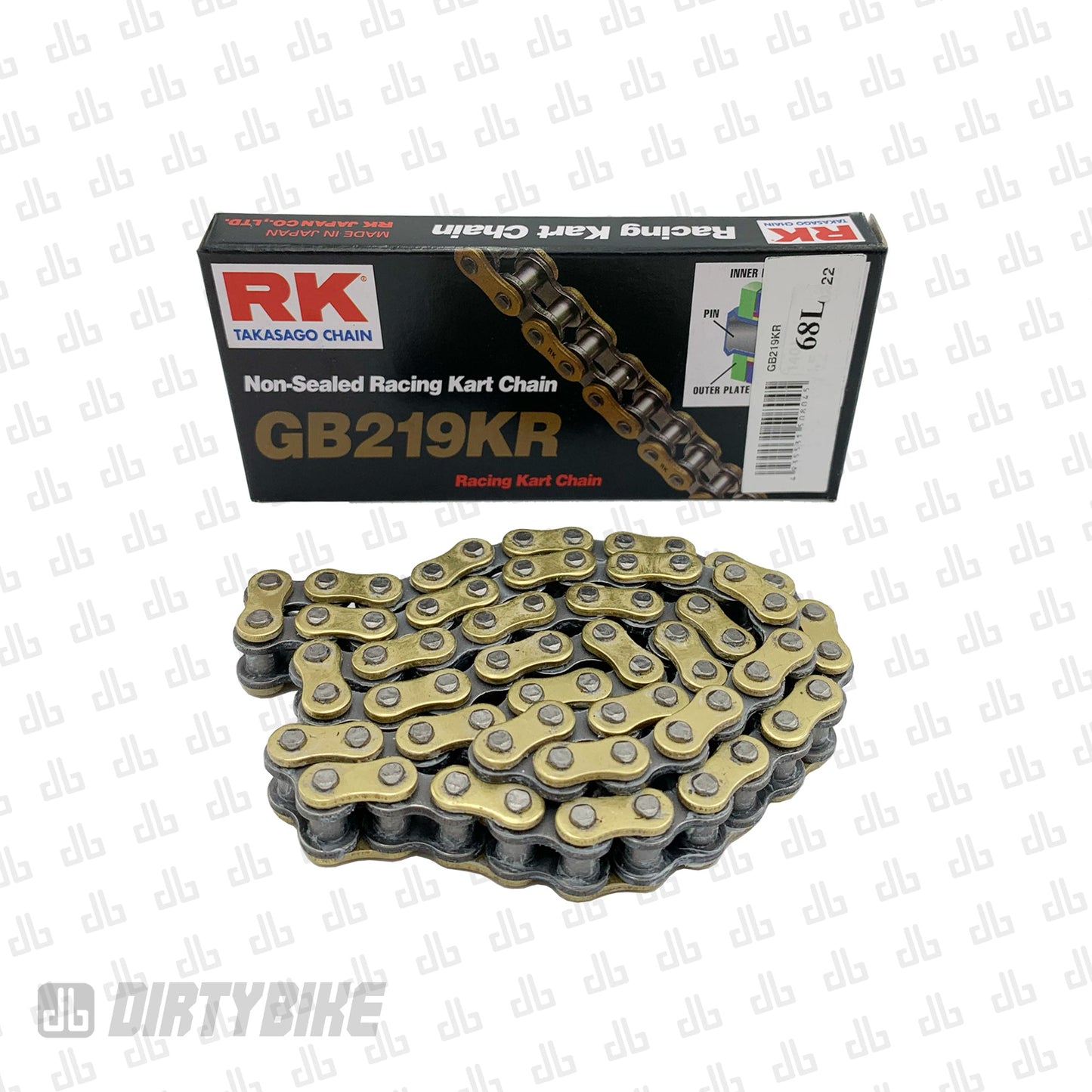 Gold replacement chain 219RK for Surron LBX electric bike.