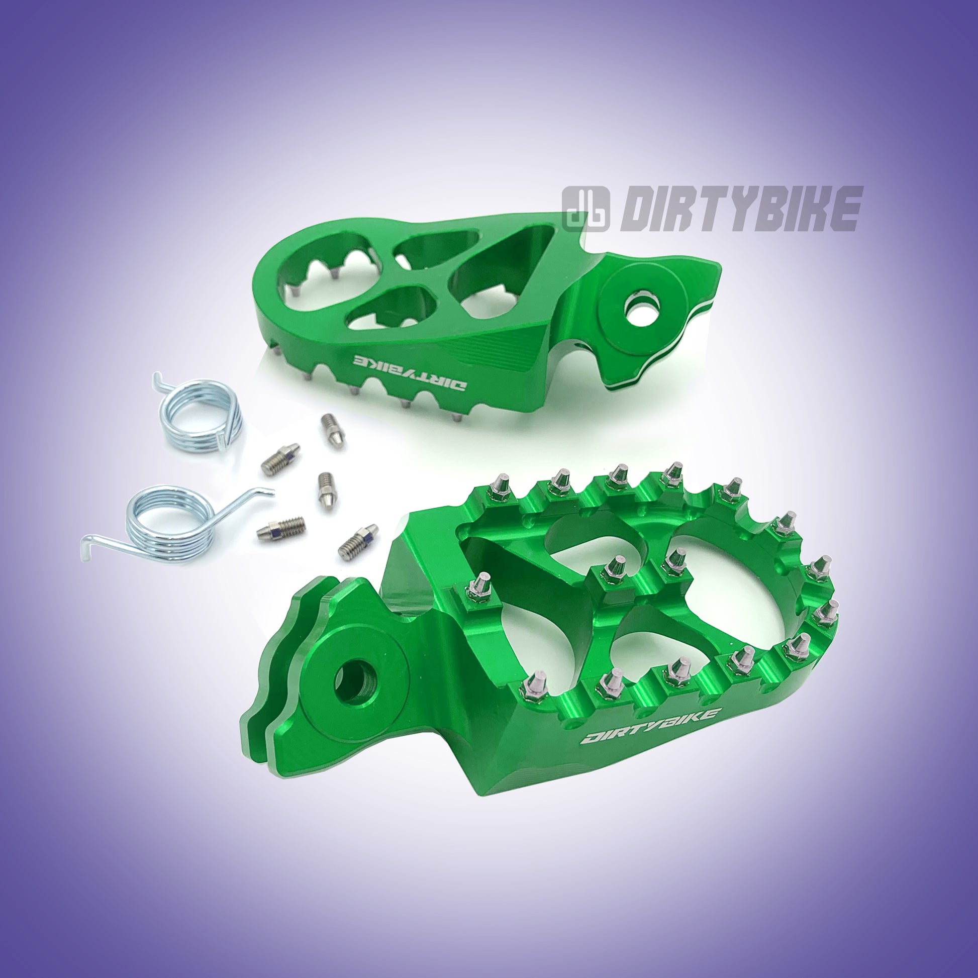 2 aluminum foot pegs 2 springs Green