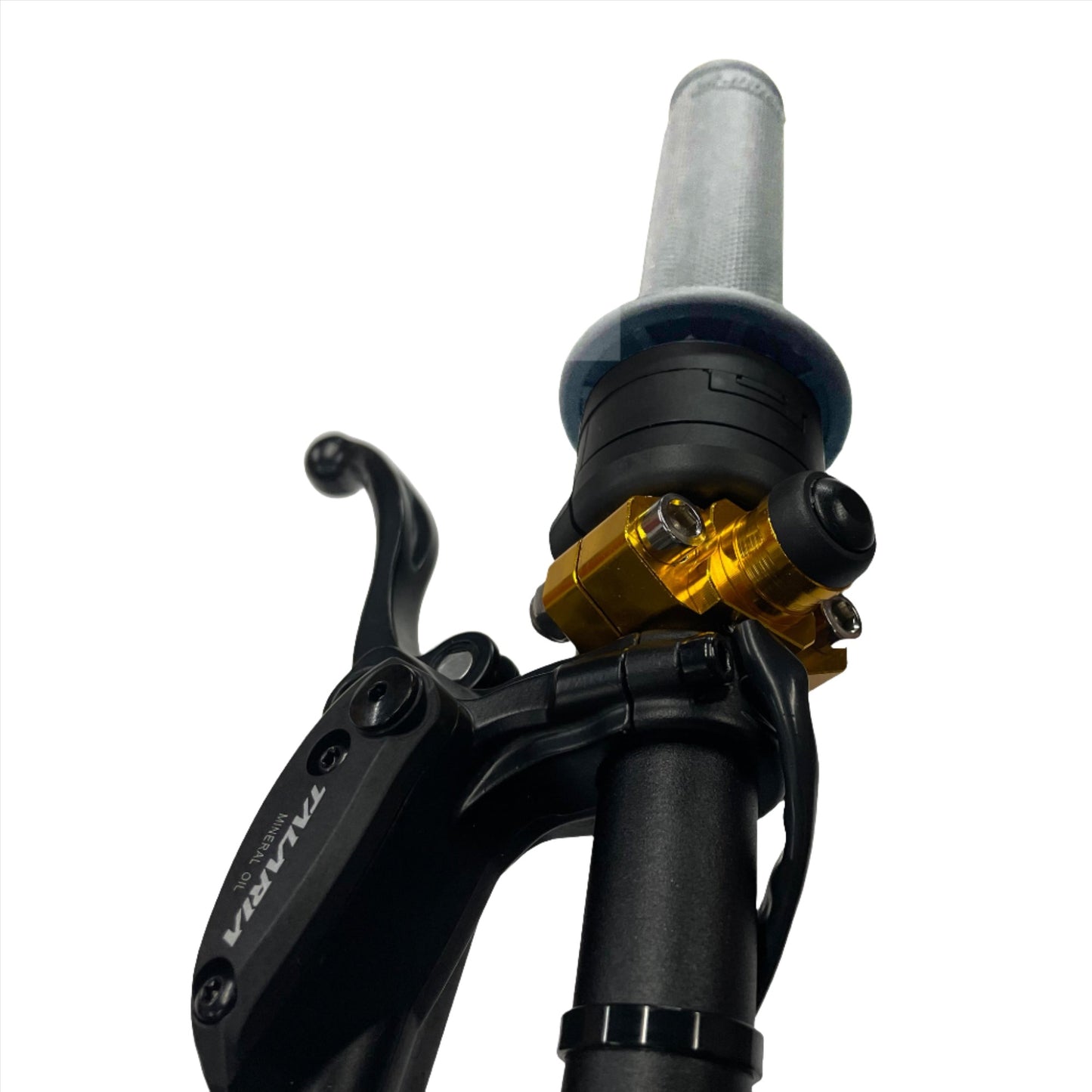 Electronic Throttle for Talaria Sting with Gold Start Button and Gray Grips Installed