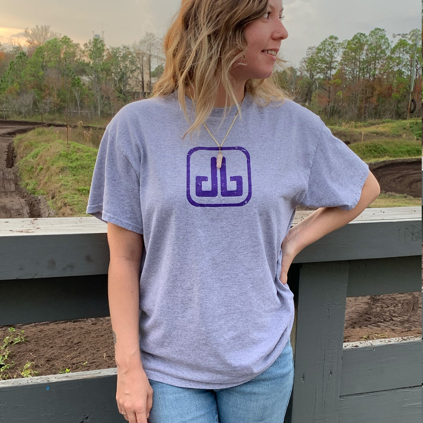 "Gray DirtyBike T-shirt, front view with minimalist design.