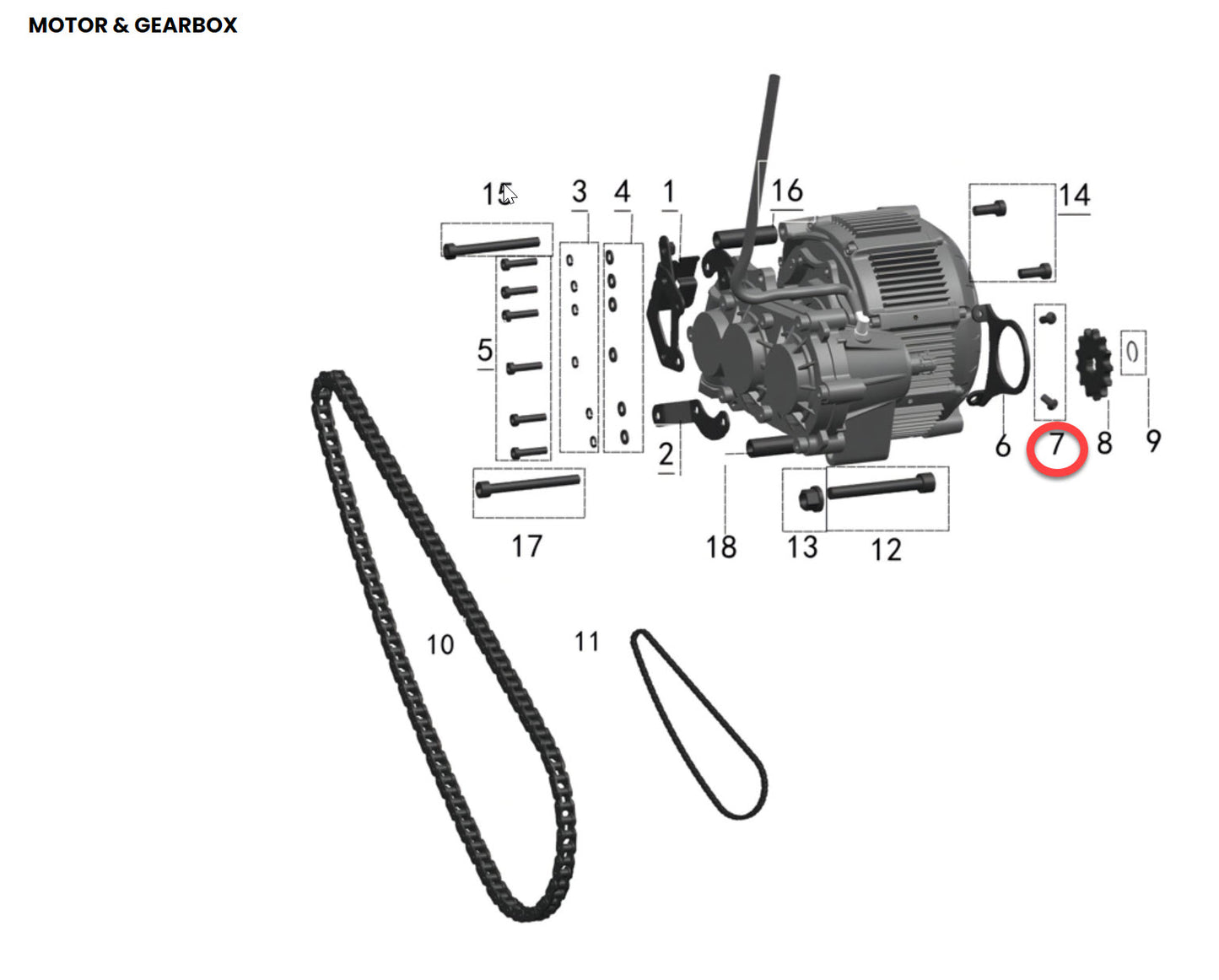 Talaria Sting Motor and Gearbox Parts Diagram