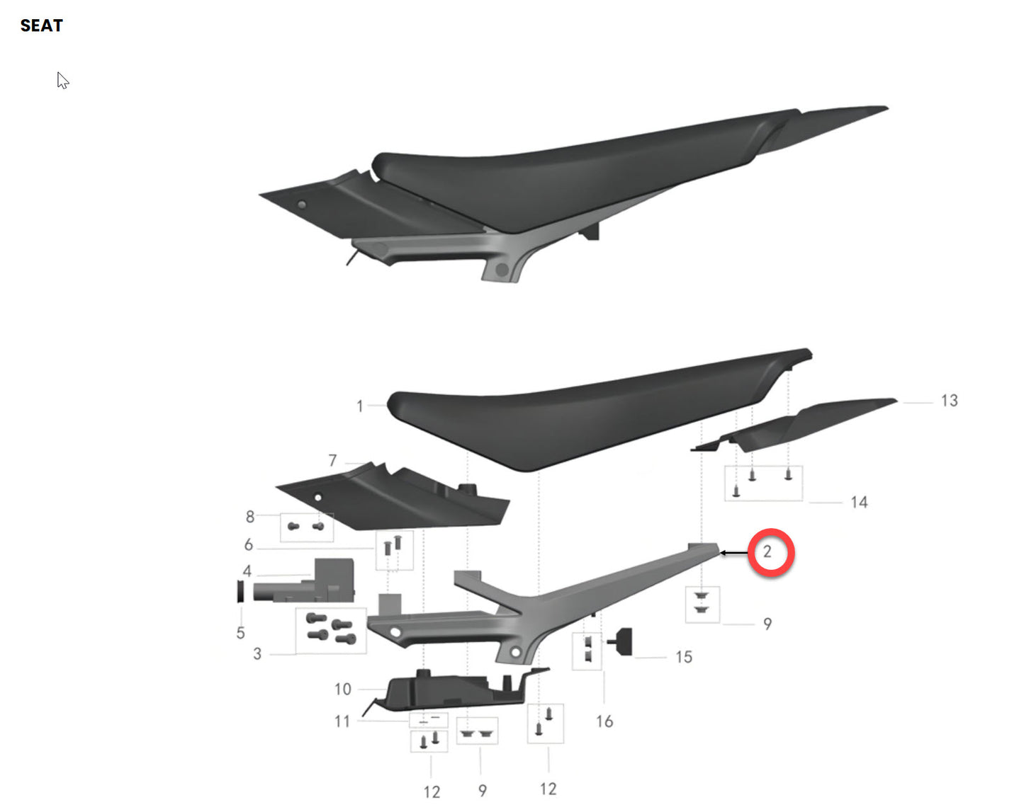 Parts Diagram for Talaria Sting Seat Subframe