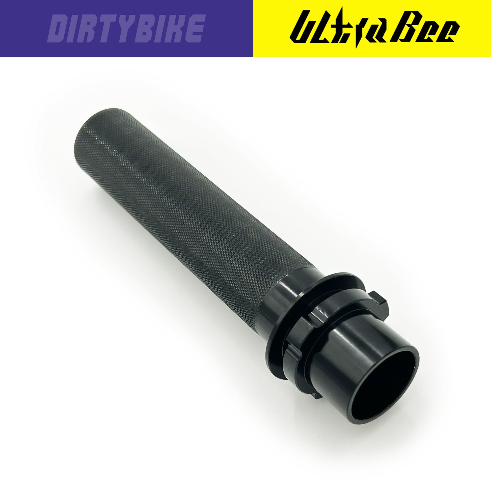 Black motorcycle grip on a white background with 'DIRTYBIKE' and 'UltraBee' logos above.